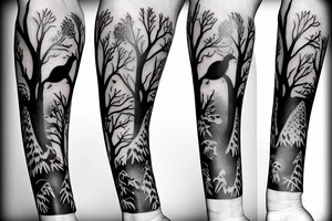 Crows sitting on tree tattoo idea