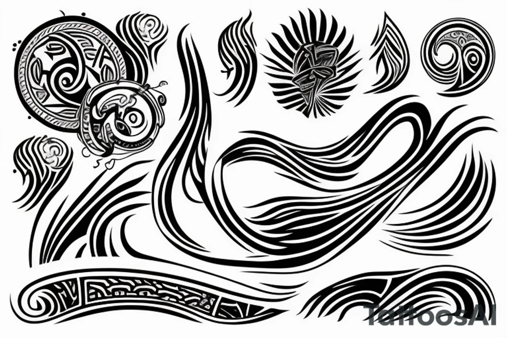 Forearm fire waves from wrist to elbow with tribal designs tattoo idea