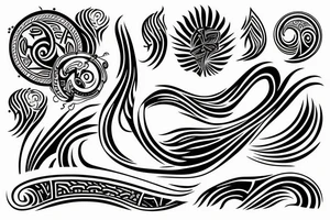 Forearm fire waves from wrist to elbow with tribal designs tattoo idea