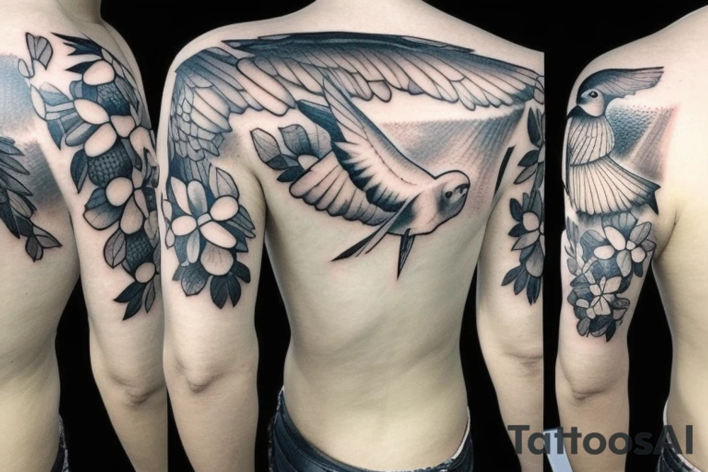 Small realistic swallows as an biceps and triceps tattoo tattoo idea