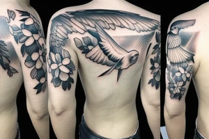 Small realistic swallows as an biceps and triceps tattoo tattoo idea
