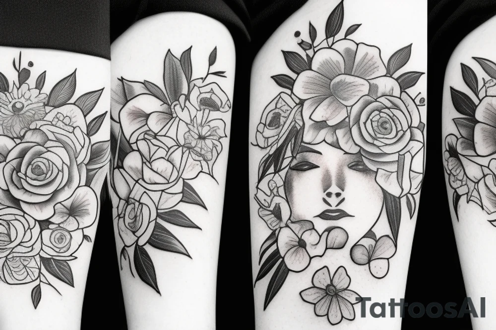 Portrait flowers tattoo idea