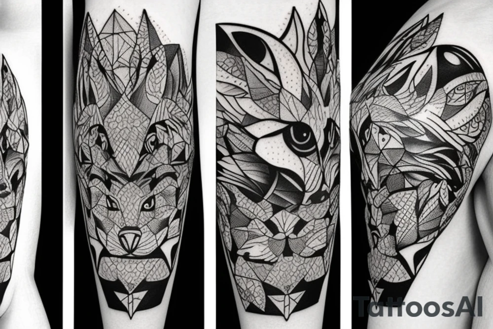 wolf cat forest tattoo idea
