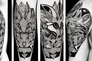 wolf cat forest tattoo idea