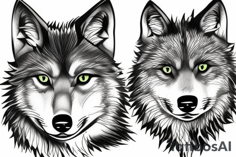 wolf cat forest tattoo idea