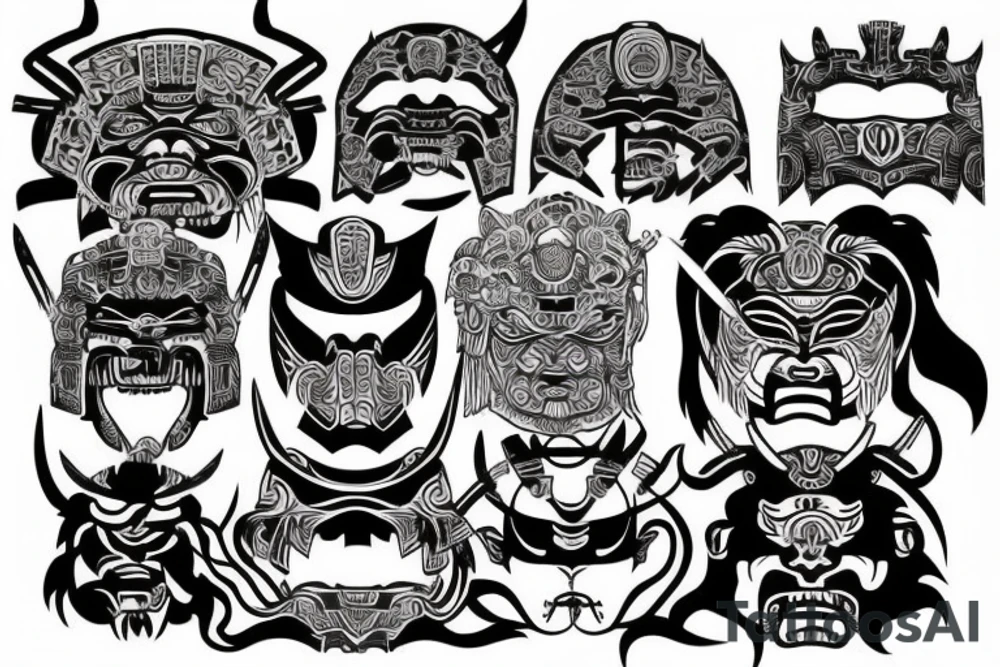 Samurai mask combined with Mayan jaguar warrior tattoo idea Samurai mask combined with Mayan jaguar warrior tattoo idea