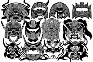 Samurai mask combined with Mayan jaguar warrior tattoo idea