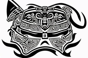 Samurai mask combined with Mayan jaguar warrior tattoo idea