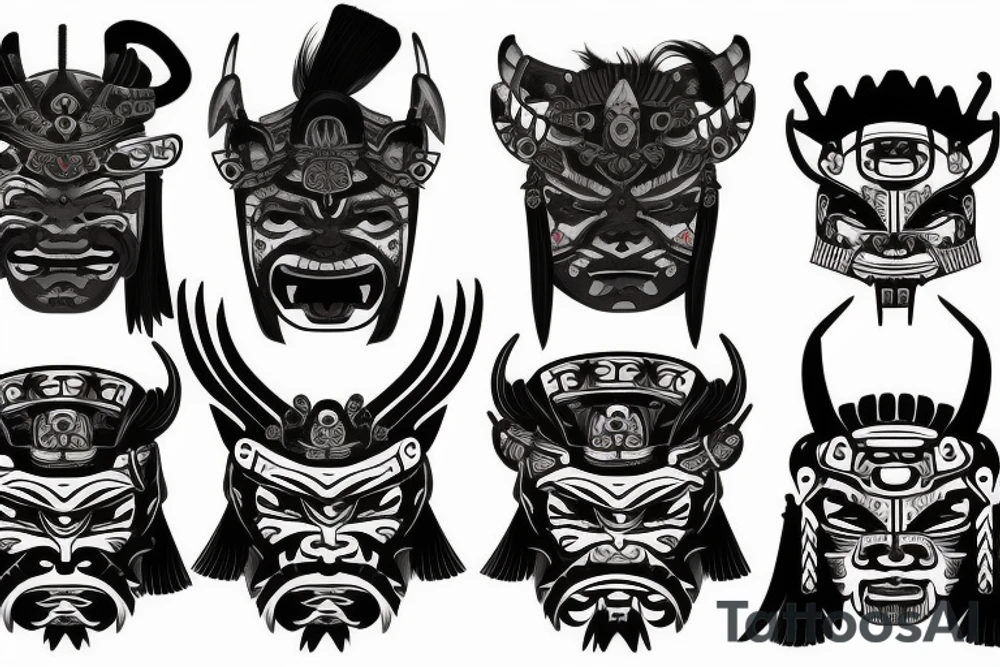 Samurai mask combined with Mayan jaguar warrior tattoo idea Samurai mask combined with Mayan jaguar warrior tattoo idea