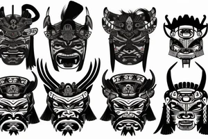 Samurai mask combined with Mayan jaguar warrior tattoo idea