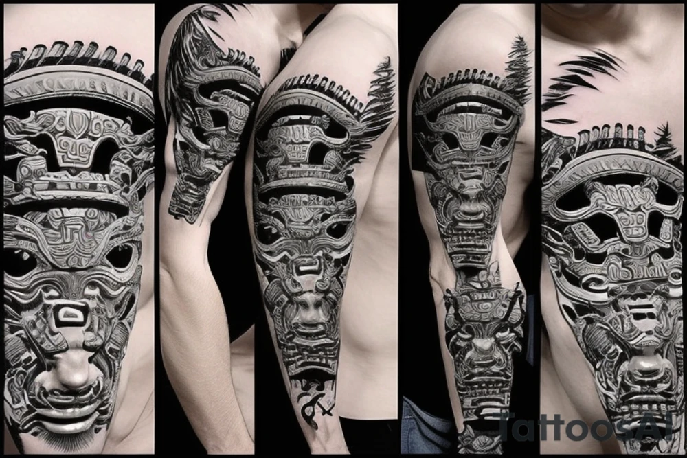 Samurai mask combined with Mayan jaguar warrior tattoo idea Samurai mask combined with Mayan jaguar warrior tattoo idea