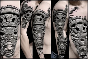Samurai mask combined with Mayan jaguar warrior tattoo idea