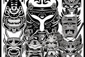 Samurai mask combined with Mayan jaguar warrior tattoo idea