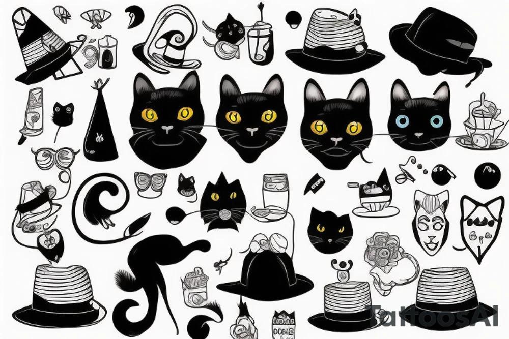 Black cat with a funny hat tattoo idea