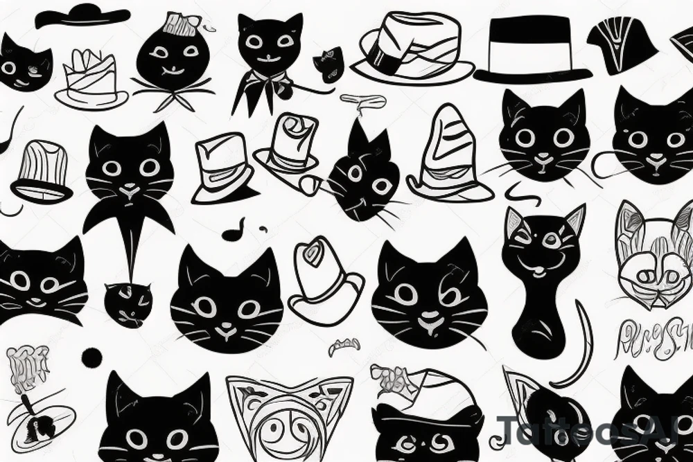 Black cat with a funny hat tattoo idea