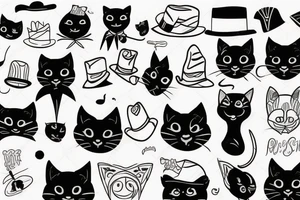 Black cat with a funny hat tattoo idea