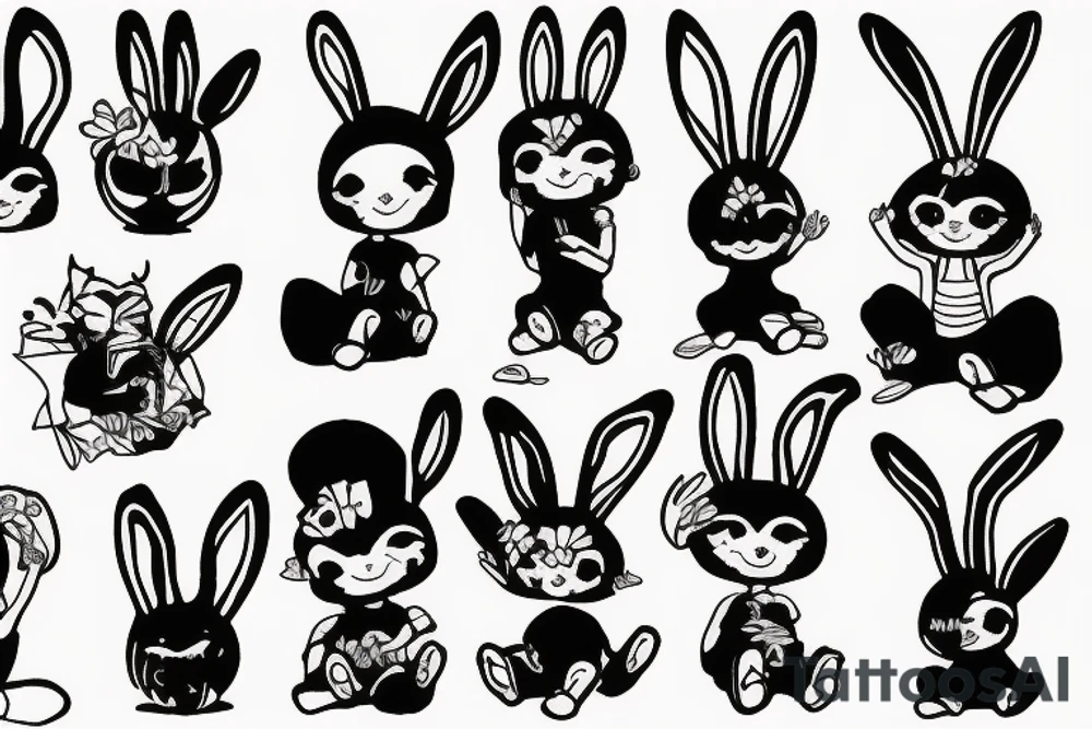 Sitting boy with bunny ears tattoo idea