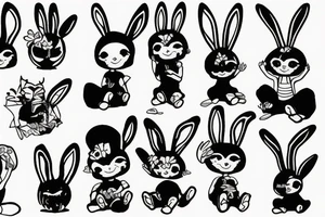 Sitting boy with bunny ears tattoo idea