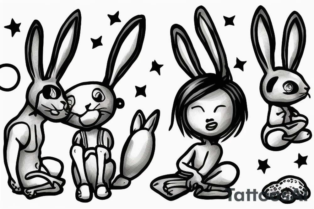 Sitting boy with bunny ears tattoo idea