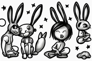 Sitting boy with bunny ears tattoo idea