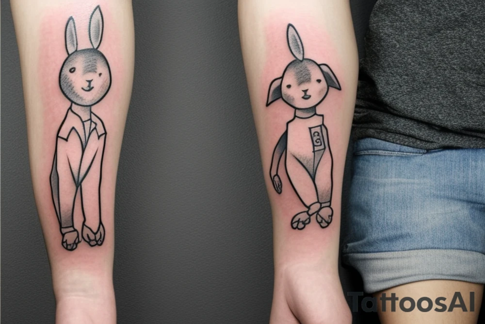 Sitting boy with bunny ears tattoo idea