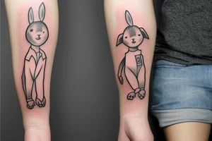 Sitting boy with bunny ears tattoo idea