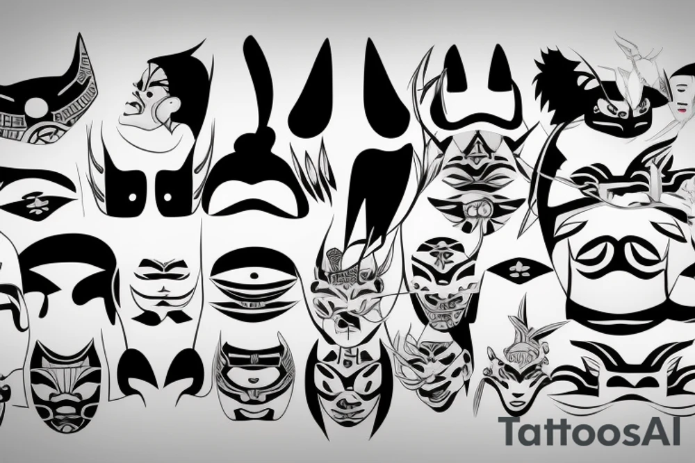 Japanish Mask with face tattoo idea