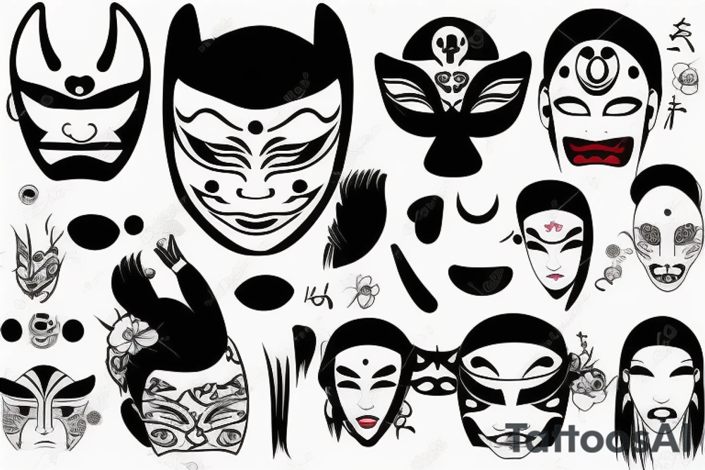 Japanish Mask with face tattoo idea