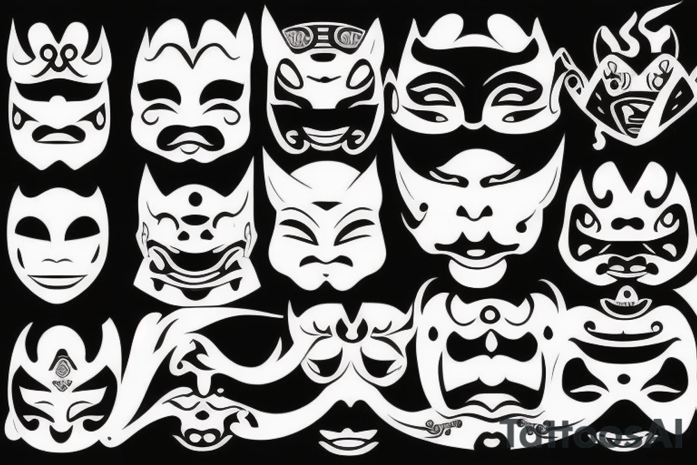 Japanish Mask with face tattoo idea