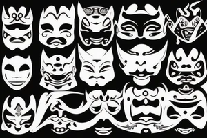 Japanish Mask with face tattoo idea