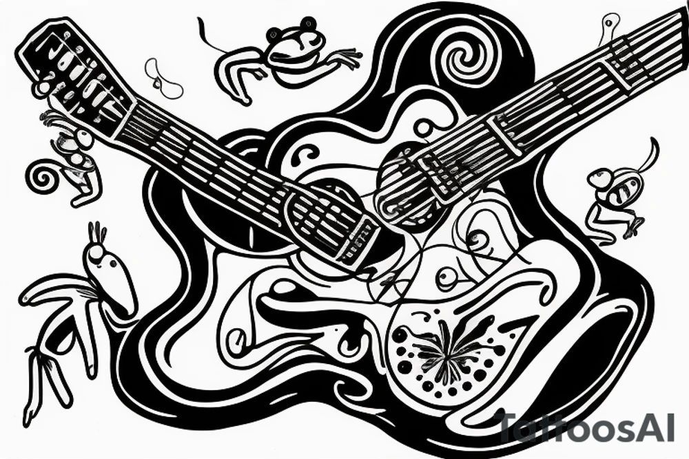 Frog playing on guitar tattoo idea