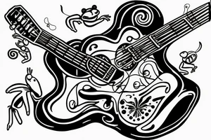 Frog playing on guitar tattoo idea
