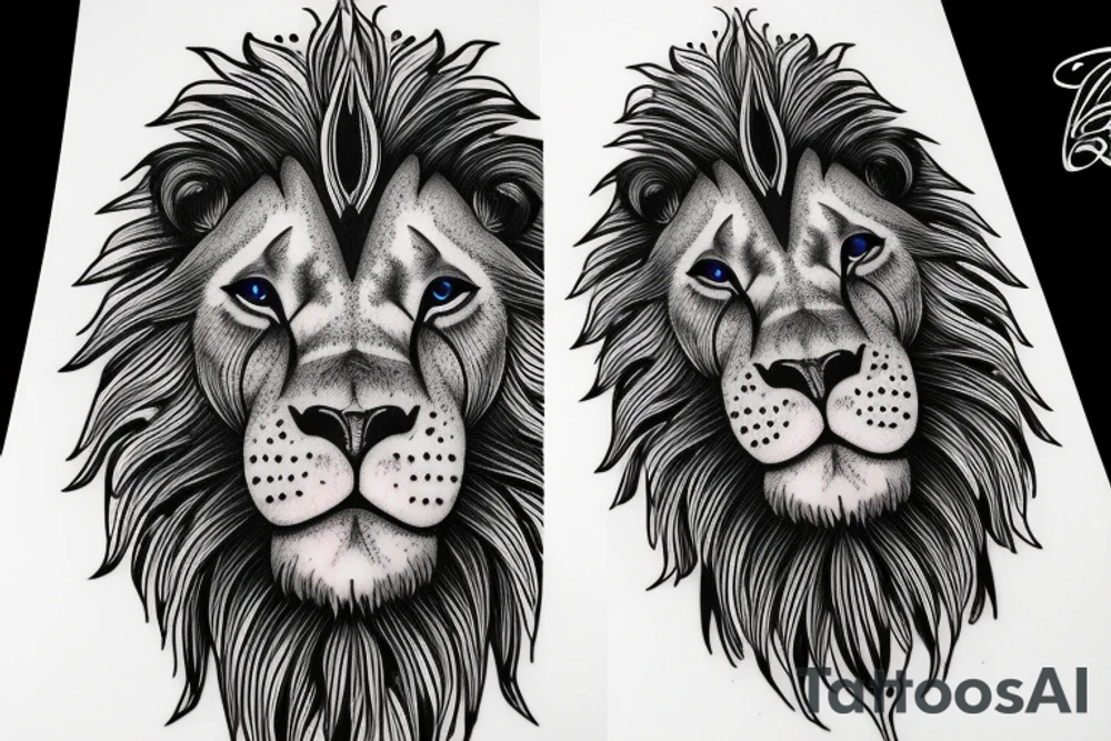 Lion with blues eyes tattoo idea