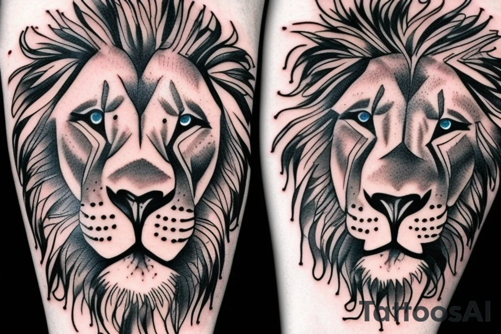 Lion with blues eyes on forearm tattoo idea