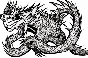 badass dragon fire-breathing on a village of raccoons smoking weed tattoo idea
