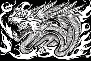 badass dragon fire-breathing on a village of raccoons smoking weed tattoo idea