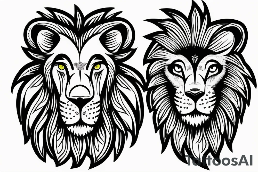 Lion with blues eyes and jungle im the background on forearm tattoo idea