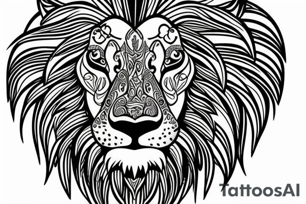 Lion with blues eyes and jungle im the background on forearm tattoo idea