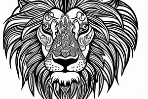 Lion with blues eyes and jungle im the background on forearm tattoo idea