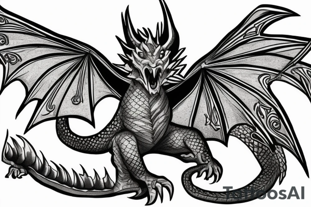 badass dragon wanting to burn a village of raccoons smoking weed tattoo idea