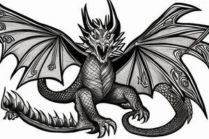 badass dragon wanting to burn a village of raccoons smoking weed tattoo idea
