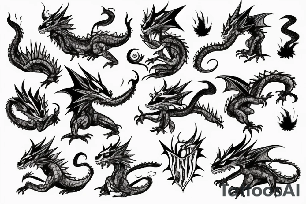 badass dragon wanting to burn a village of raccoons smoking weed tattoo idea