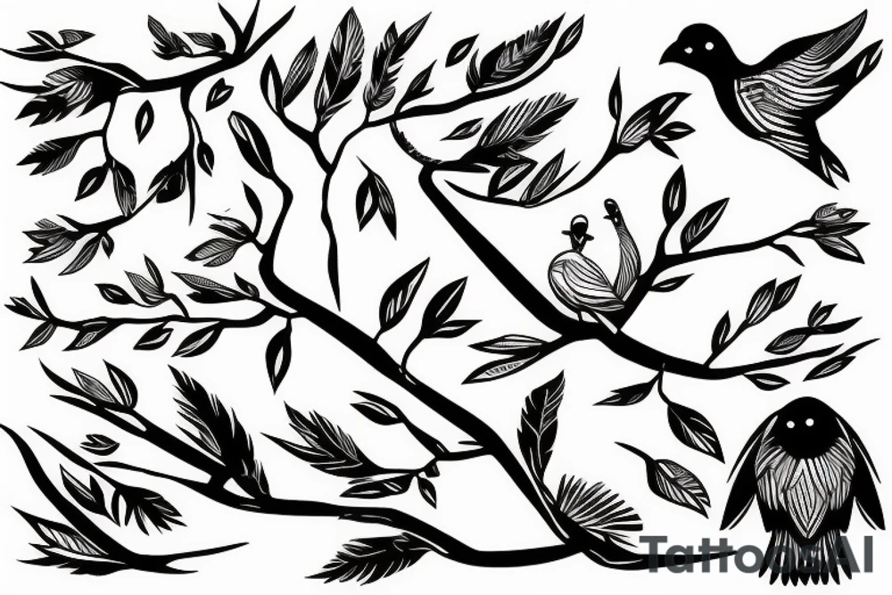 Bird on branch tattoo idea