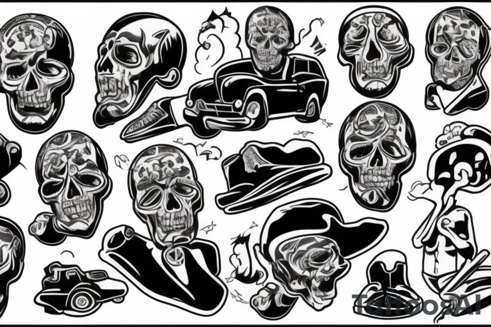 The headless man sits on the car and smokes tattoo idea