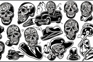 The headless man sits on the car and smokes tattoo idea