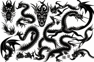 Asian style dark mask, dragon and katana tattoo tattoo idea