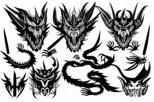 Asian style dark mask, dragon and katana tattoo tattoo idea