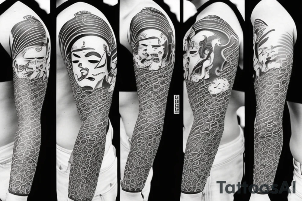 Asian style dark mask and katana tattoo tattoo idea