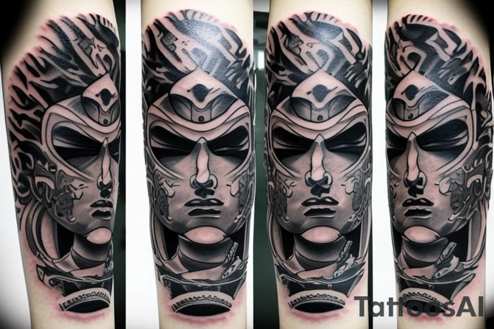 Asian style dark mask and katana tattoo tattoo idea