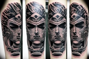 Asian style dark mask and katana tattoo tattoo idea